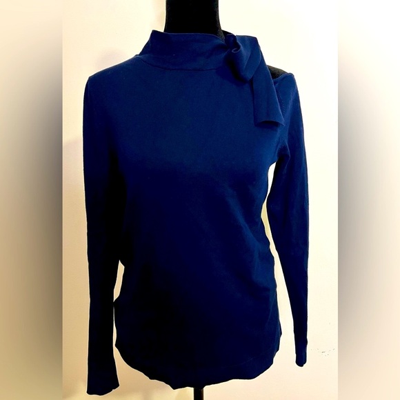 525 America Royal blue sweater  bow tie peek a boo shoulder vintage look small - Picture 1 of 7